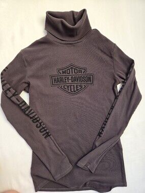 Harley-Davidson Women's Large Ribbed Turtleneck Top Dark Gray Stretch Motorcycle